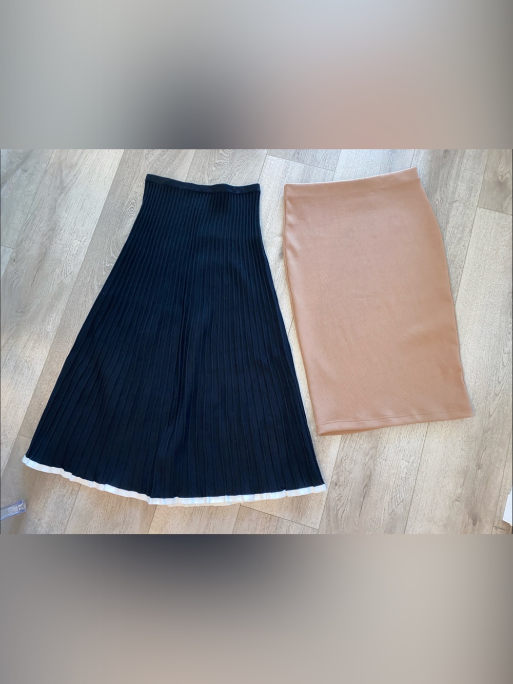 2️⃣ TWO Knit Midi Skirt Bundle - Commense Black A-Line White trim & F21 Pencil